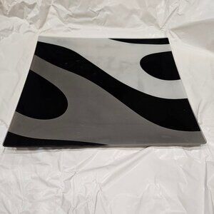 BRAND NEW 12" SQUARE BLACK, TAUPE, AND WHITE ACRYLIC PLATE FOR SERVING OR DECOR